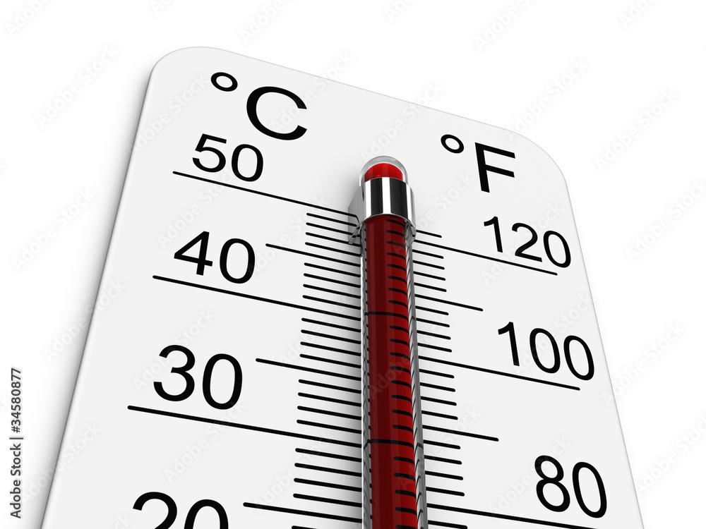 Thermometer indicates extremely high temperature Stock