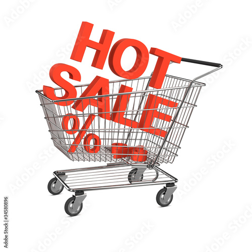 Hot sale shopping cart. Isolated on the white background