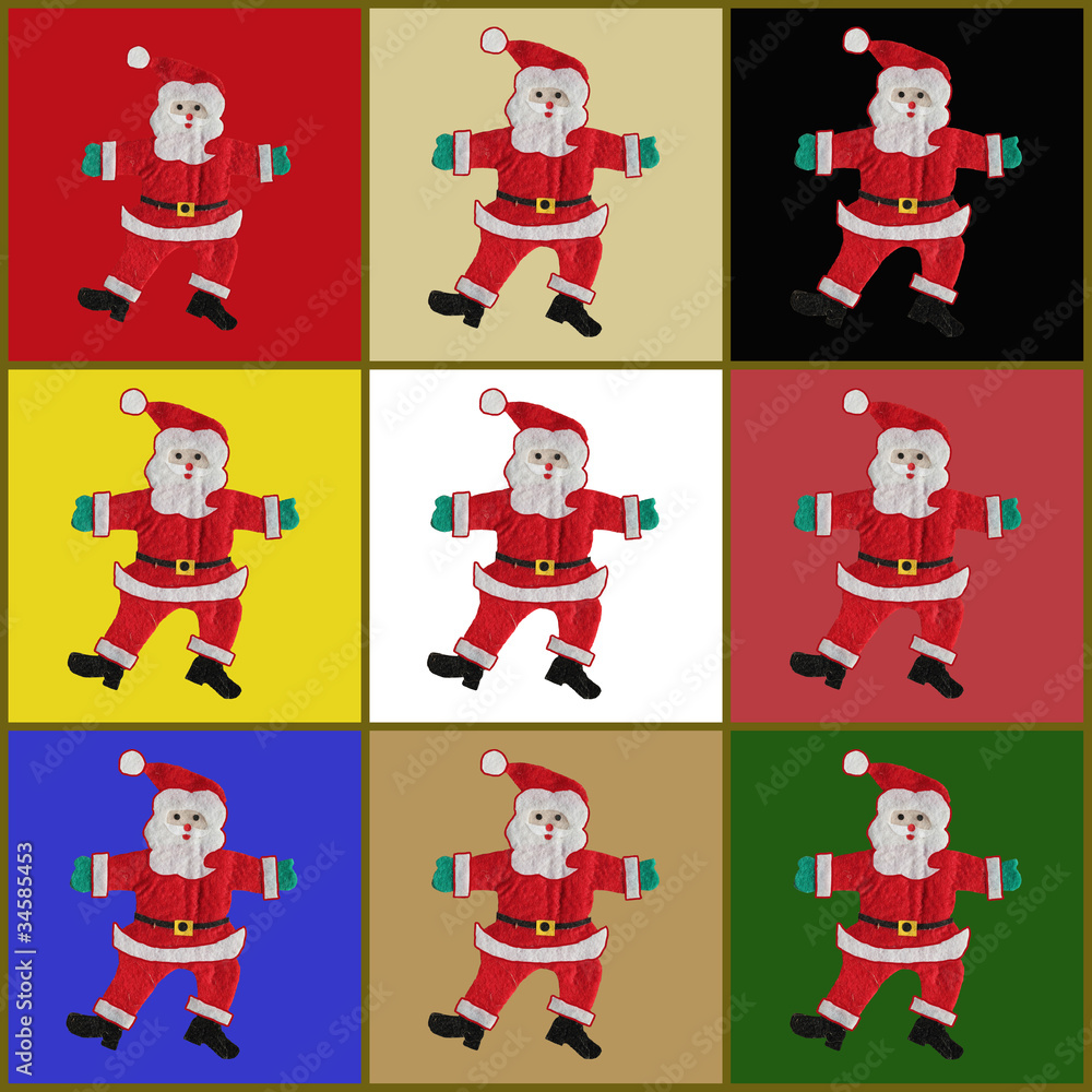 collage with colorful Santa Claus