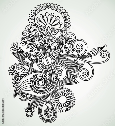 Hand draw line art flower design. Ukrainian style.
