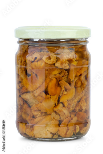 Chanterelle mushrooms marinated in the glass jar