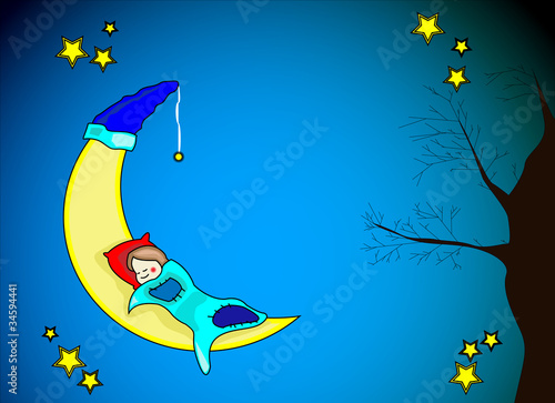 Little girl sleeping on moon