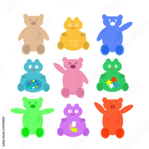 set of cute cartoon animals bear background