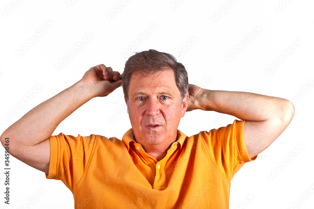 attractive man combing his hair attractive man combing his hair