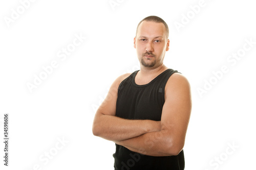 man in a black undershirt