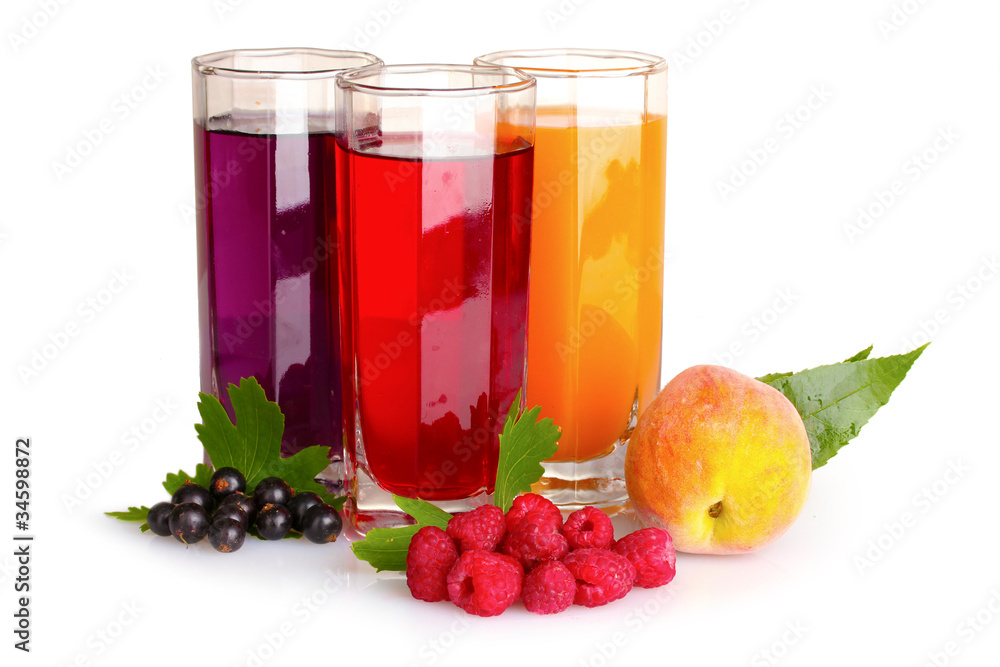 fresh summer berries and juice isolated on white fresh summer berries and juice isolated on white