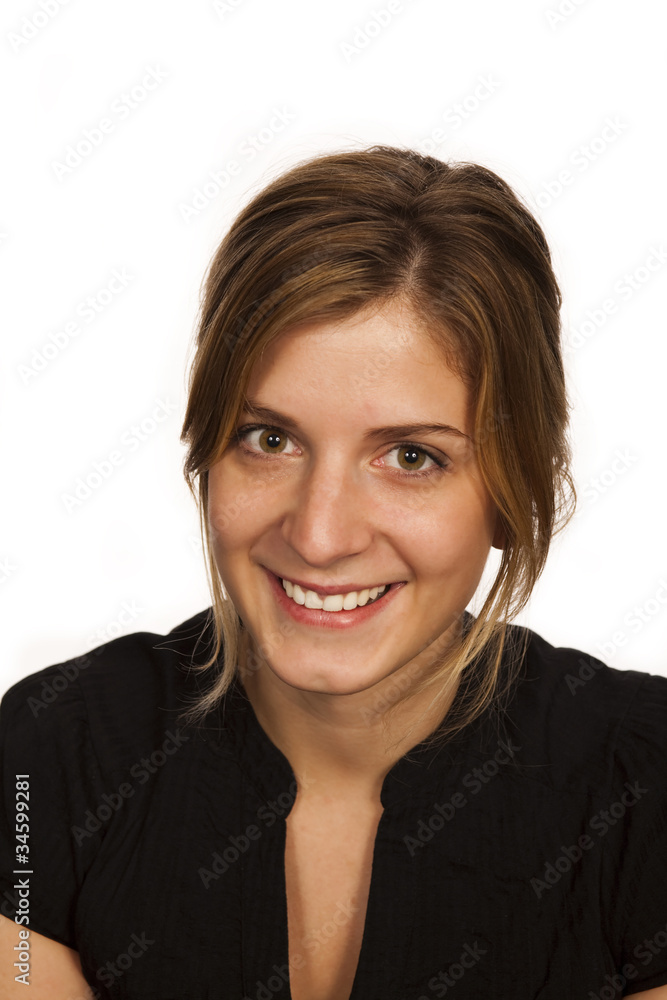 Close up woman over white background Close up woman over white background