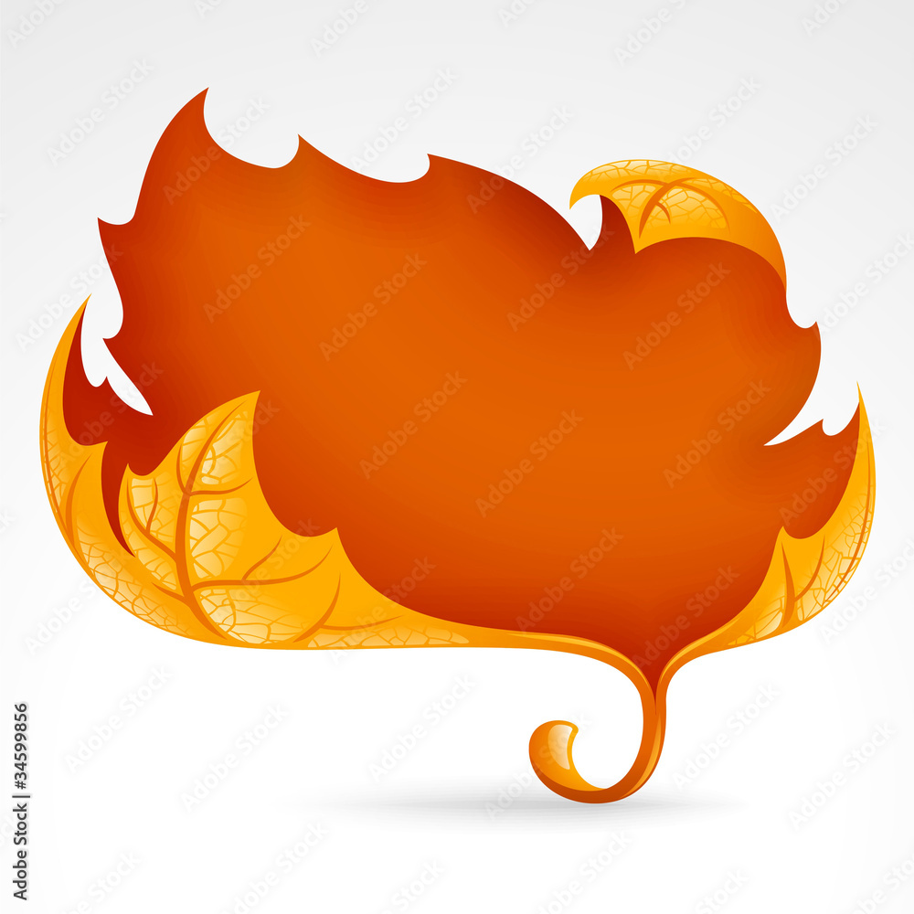 Autumnal frame in the shape of fallen leaf