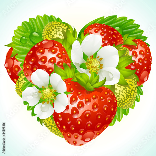 Vector strawberries in the shape of heart