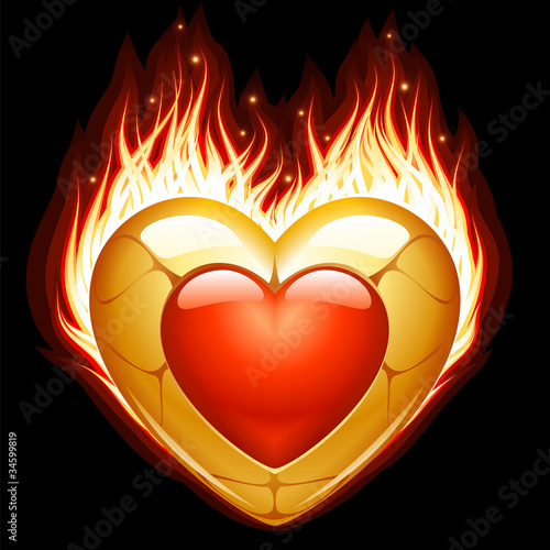 Jewelry in the shape of heart in fire