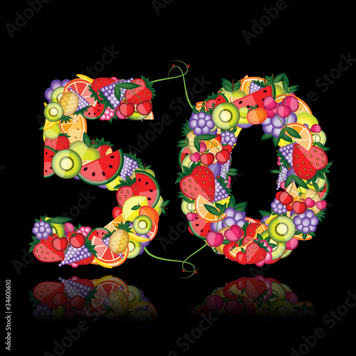Number fifty made from fruits.