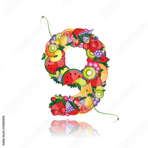Number nine made from fruits. See others in my gallery