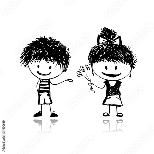 Boy and girl, sketch for your design