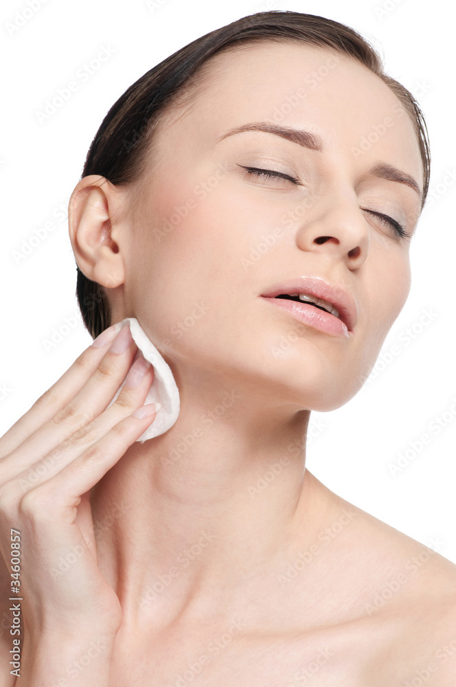 Young beautiful woman with clean sponge Young beautiful woman with clean sponge