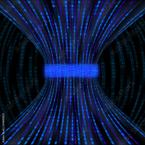 Flowing blue boxes representing binary code being constricted by