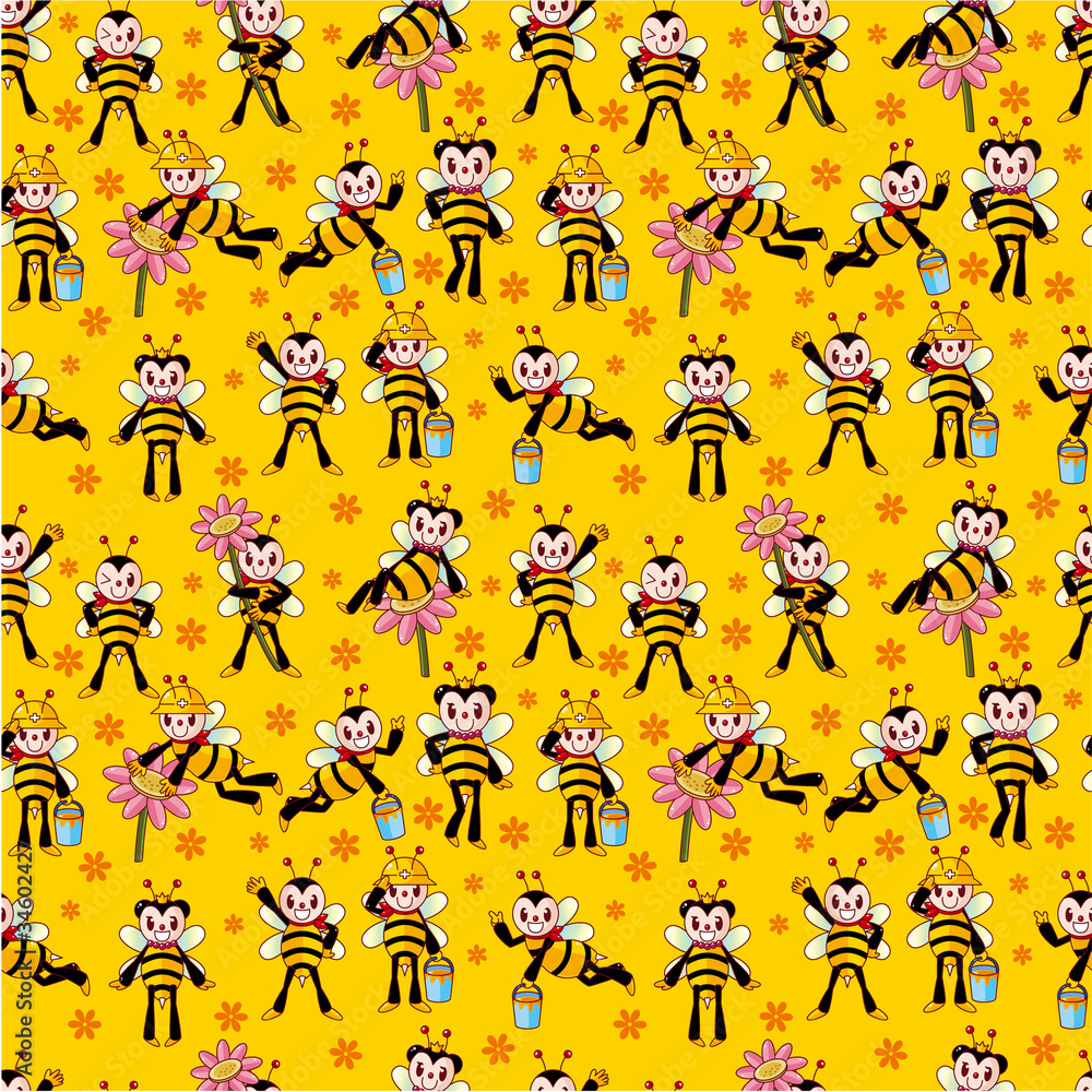 Obraz premium cartoon bee boy seamless pattern.