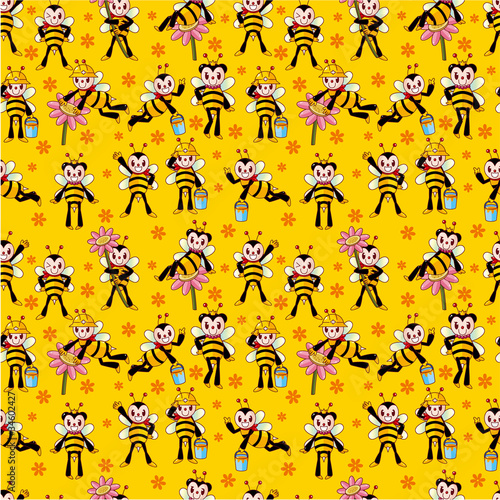 cartoon bee boy seamless pattern.