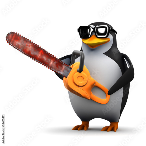 3d Penguin has a bloody chainsaw...run! photo