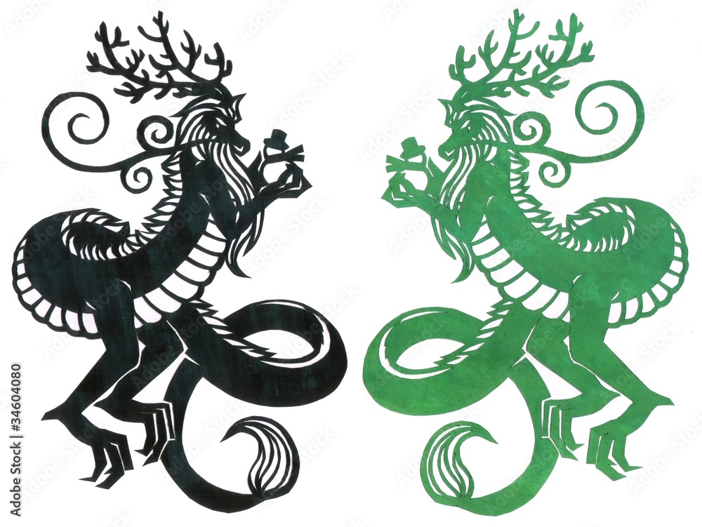 12年辰年年賀状用イラスト素材 切り絵龍対 Stock イラスト Adobe Stock