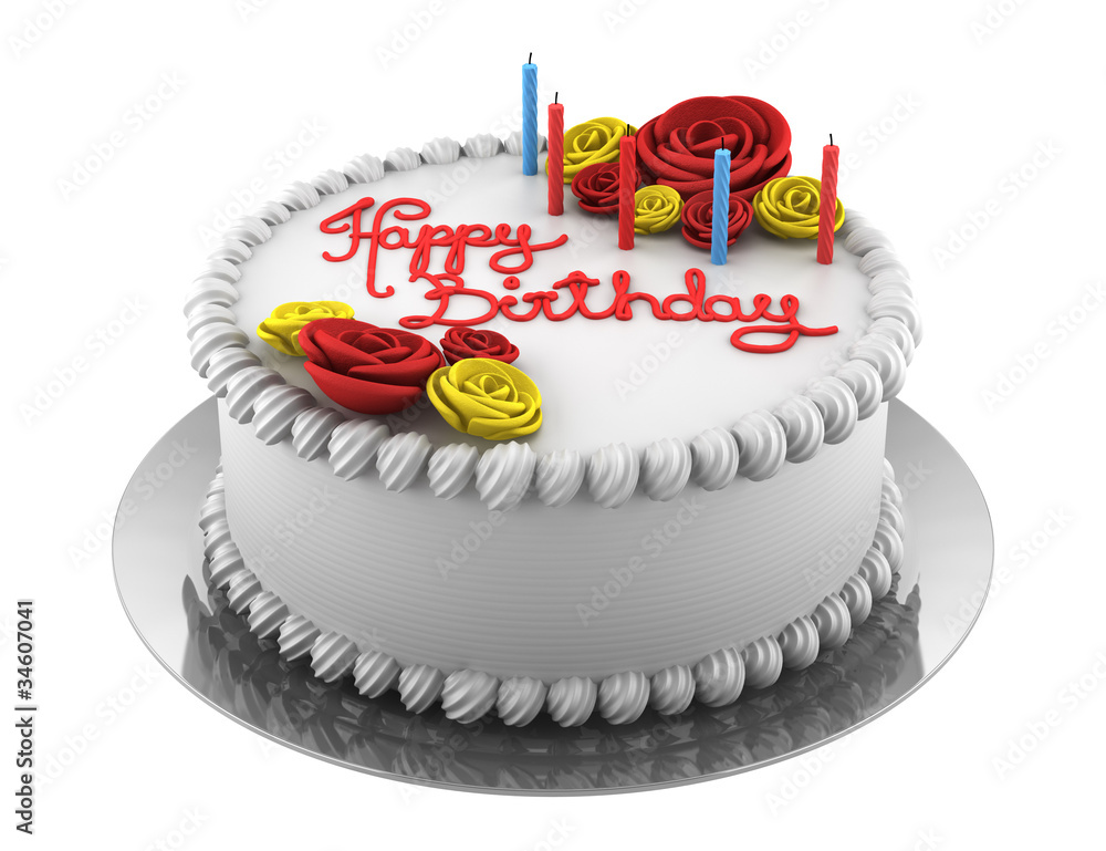 round birthday cake with candles isolated on white background Stock ...