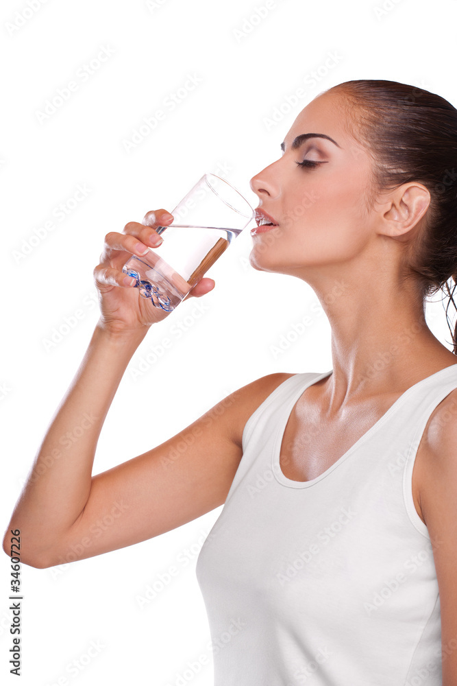 brunette spa woman drinking water brunette spa woman drinking water