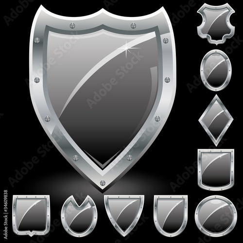 Set of security shields, coat of arms symbol icons, black