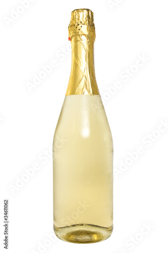 bottle of champagne over a white background.