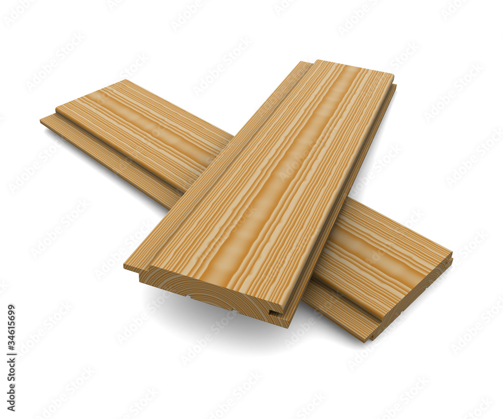 Two short wooden planks on a white background