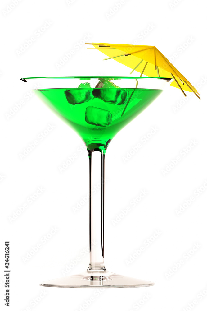 Martini glass with green coctail isolated on white Martini glass with green coctail isolated on white