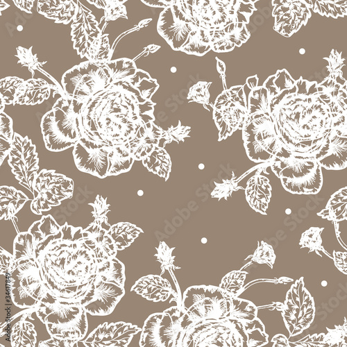 Vintage styled seamless background with white roses