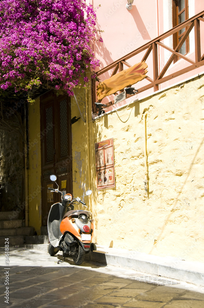 typical street scene motorbike Syros Cyclades Greek Islands