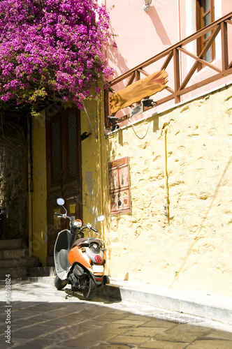 typical street scene motorbike Syros Cyclades Greek Islands