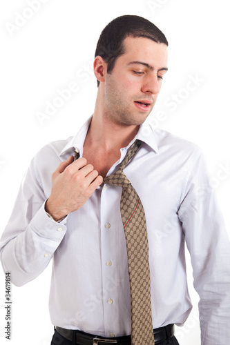 Sweating young businessman