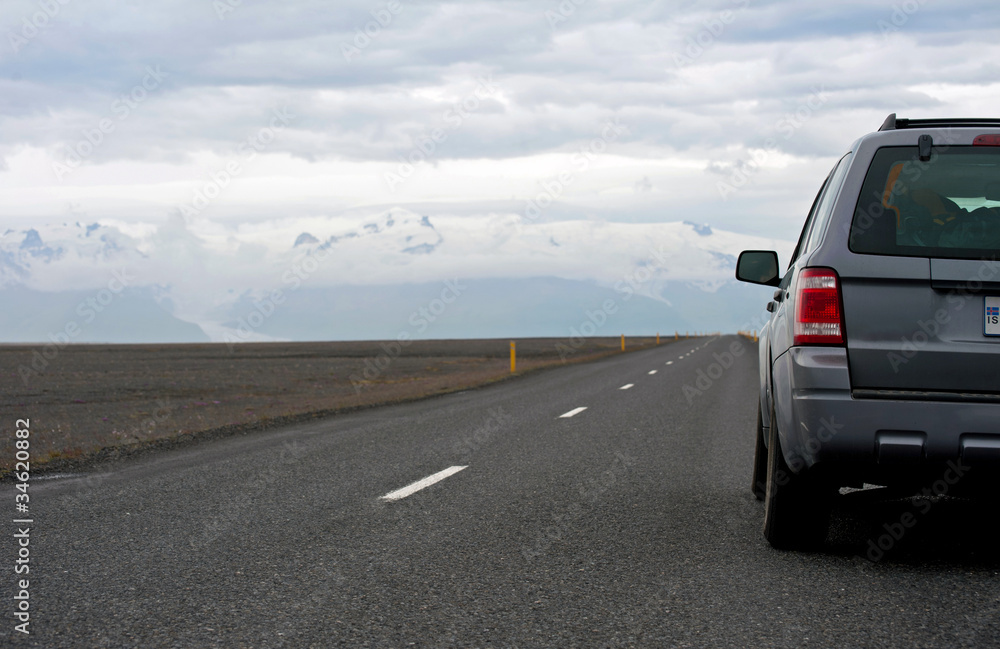 car on the Ring road in Iceland car on the Ring road in Iceland