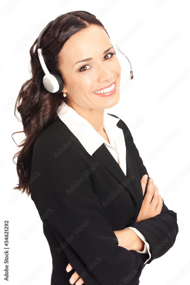 Support phone operator in headset, on white Support phone operator in headset, on white