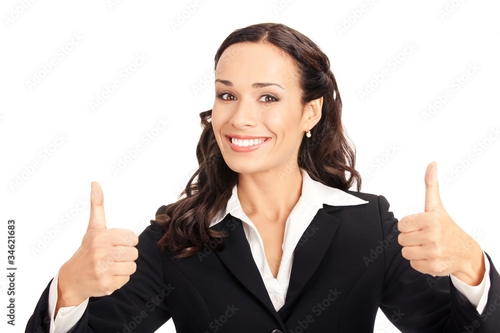 Businesswoman with thumbs up, on white Businesswoman with thumbs up, on white