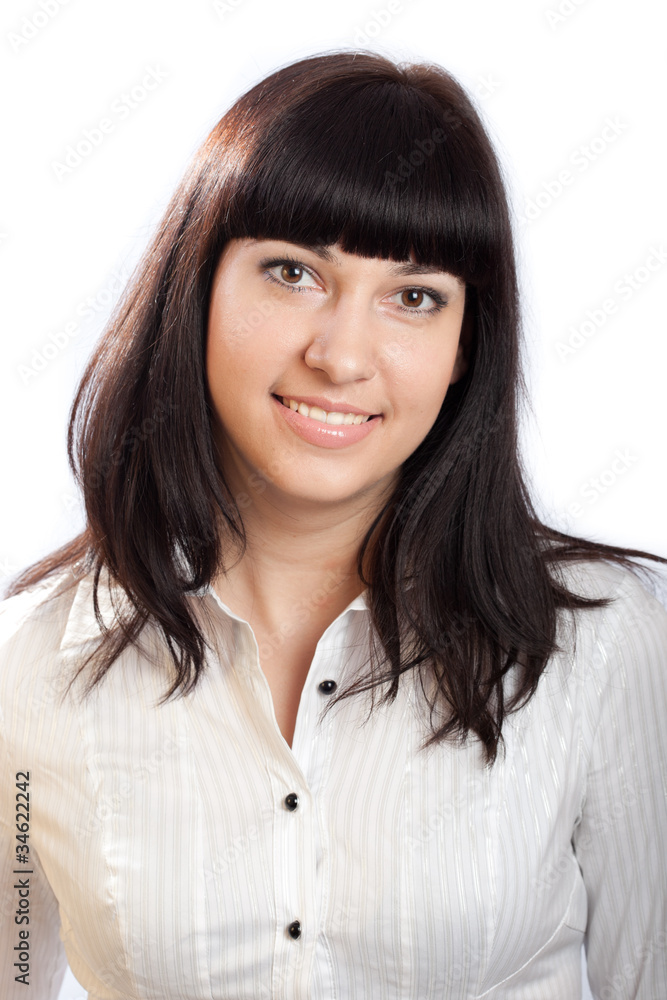 Beautiful Young Brunette Woman on White. Beautiful Young Brunette Woman on White.