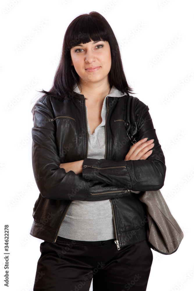 Beautiful Young Brunette Woman on White.