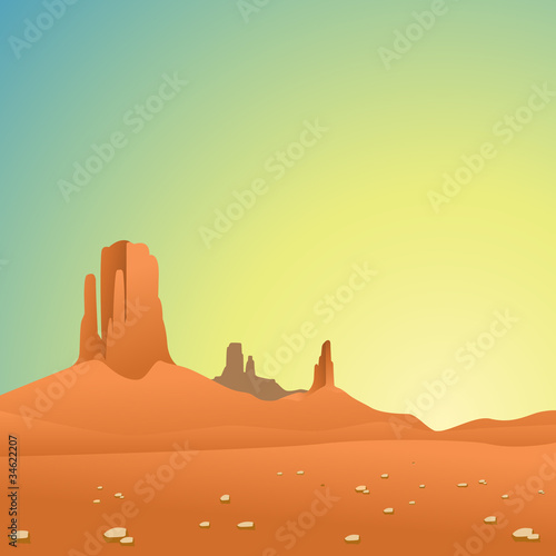 A Desert Landscape with Mountains and Blue Sky