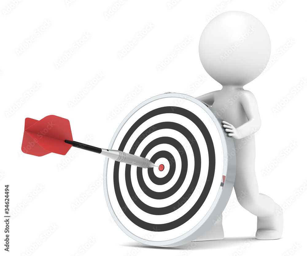Dart Board. 3D little human character with a Dart Board. Dart Board. 3D little human character with a Dart Board.