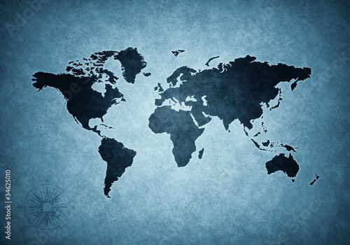 Grunge blue world map