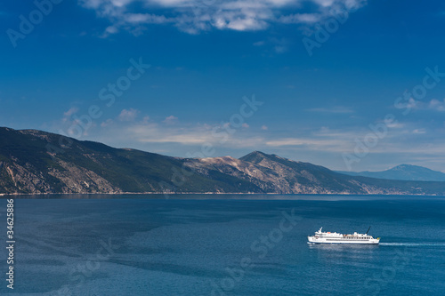 White ferry boat in Adriatic sea, near Croatian coast