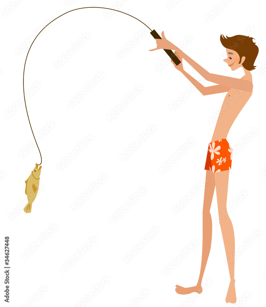 Side view of man holding fishing rope Side view of man holding fishing rope