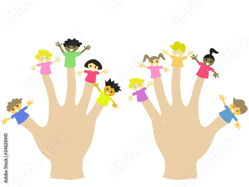 hand wearing 10 finger children puppets