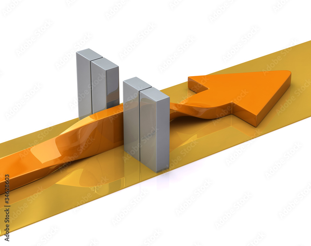 Orange arrow and barrier Orange arrow and barrier