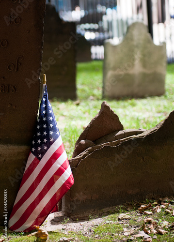 Graveyard with American flag