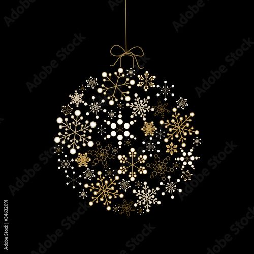 Christmas ball made from golden snowflakes