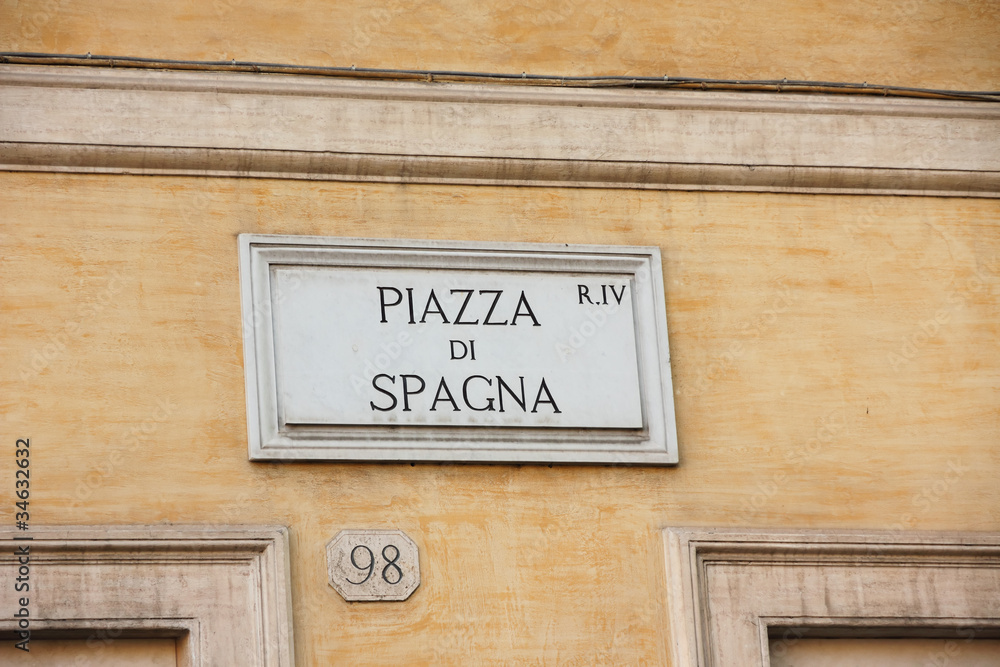 Piazza di Spagna, marble street sign in Rome, Italy Piazza di Spagna, marble street sign in Rome, Italy