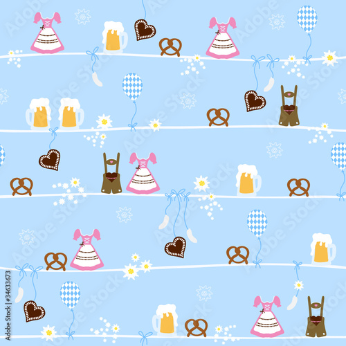 Seamless Pattern Octoberfest Symbols Light Blue