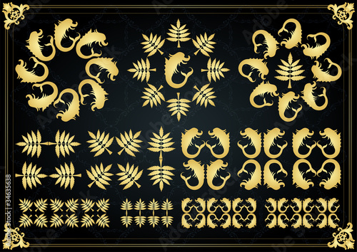 Vintage golden caribbean floral frames and elements illustration
